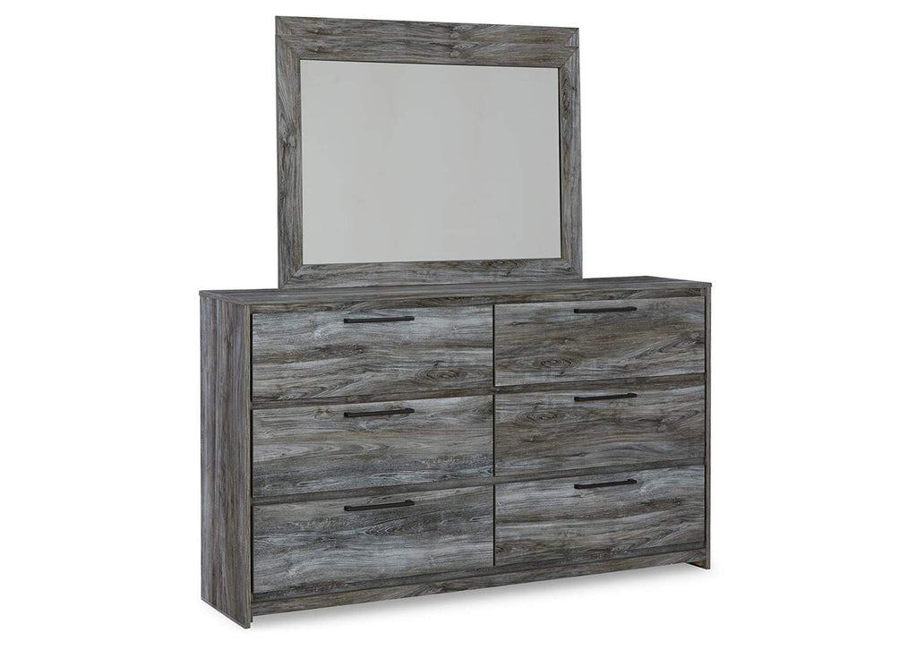Baystorm Full Panel Headboard with Mirrored Dresser and Nightstand angled view
