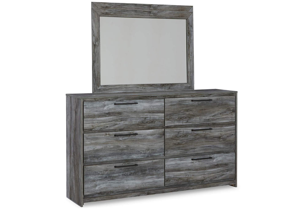 Baystorm Queen Panel Bed with Mirrored Dresser angled view