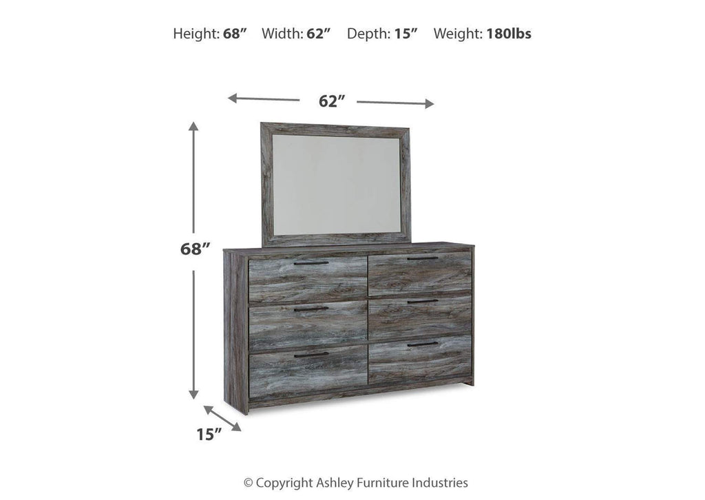 Baystorm Full Panel Headboard with Mirrored Dresser and Nightstand dimensions