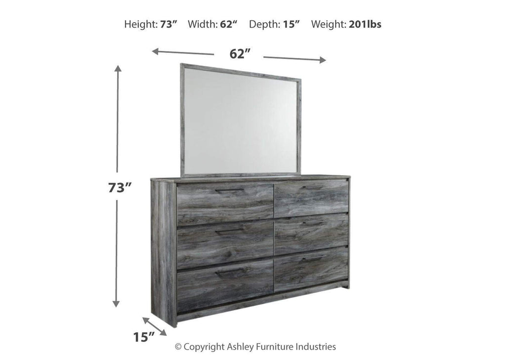Baystorm Full Panel Bed with Mirrored Dresser and Nightstand dimensions