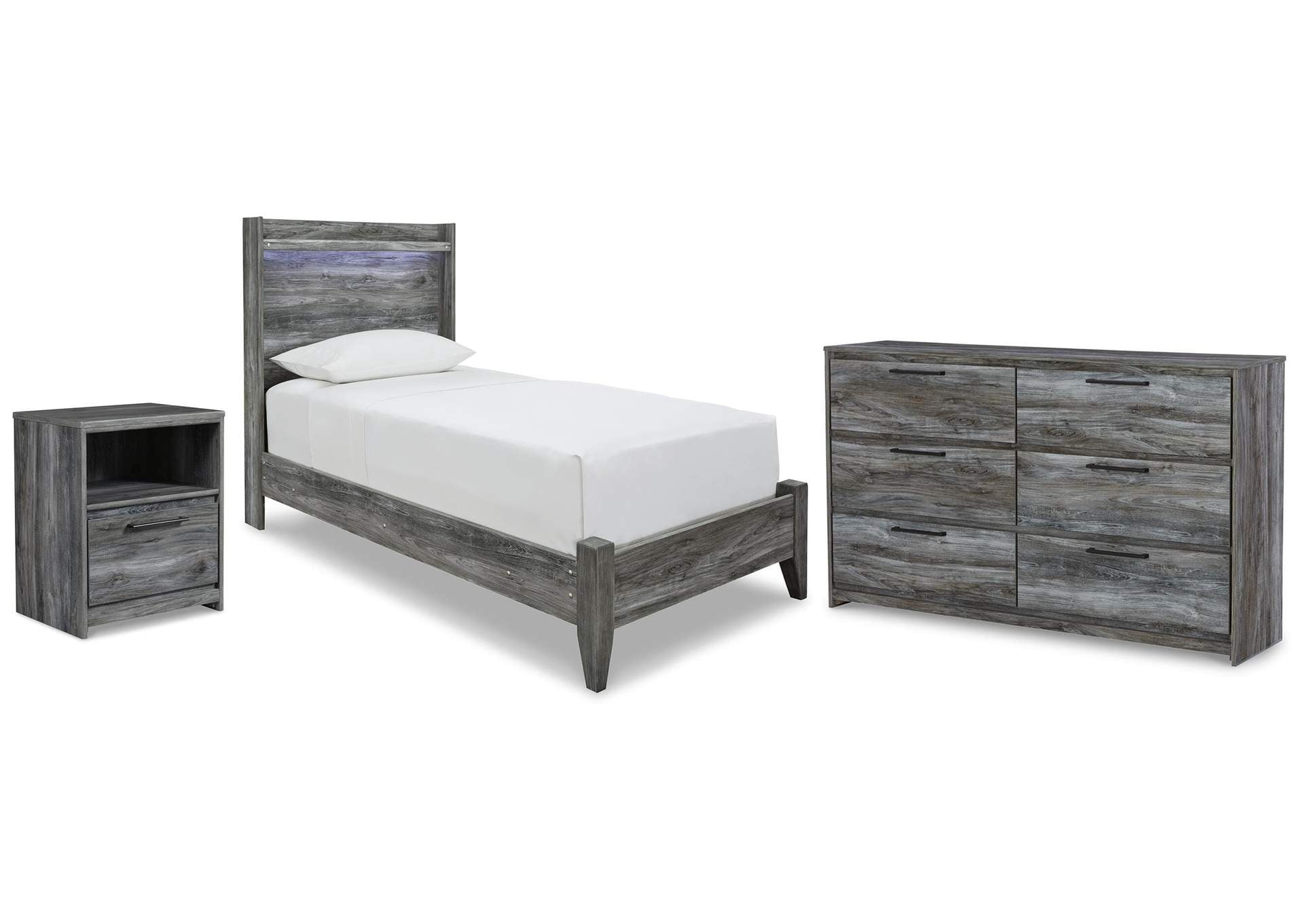 Baystorm Twin Panel Bed with Dresser and Nightstand
