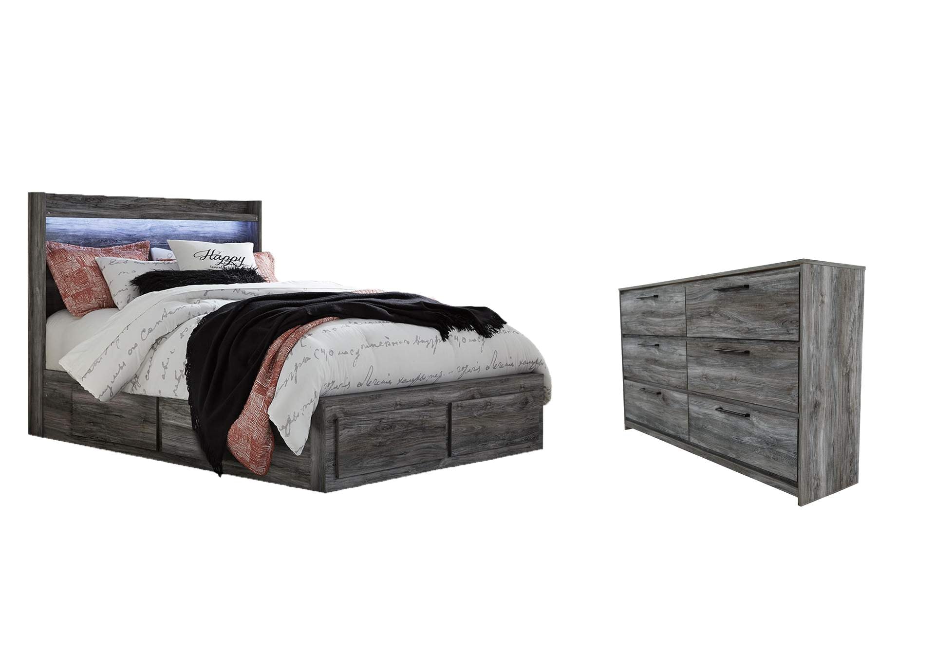 Baystorm Queen Panel Bed with 6 Storage Drawers with Dresser