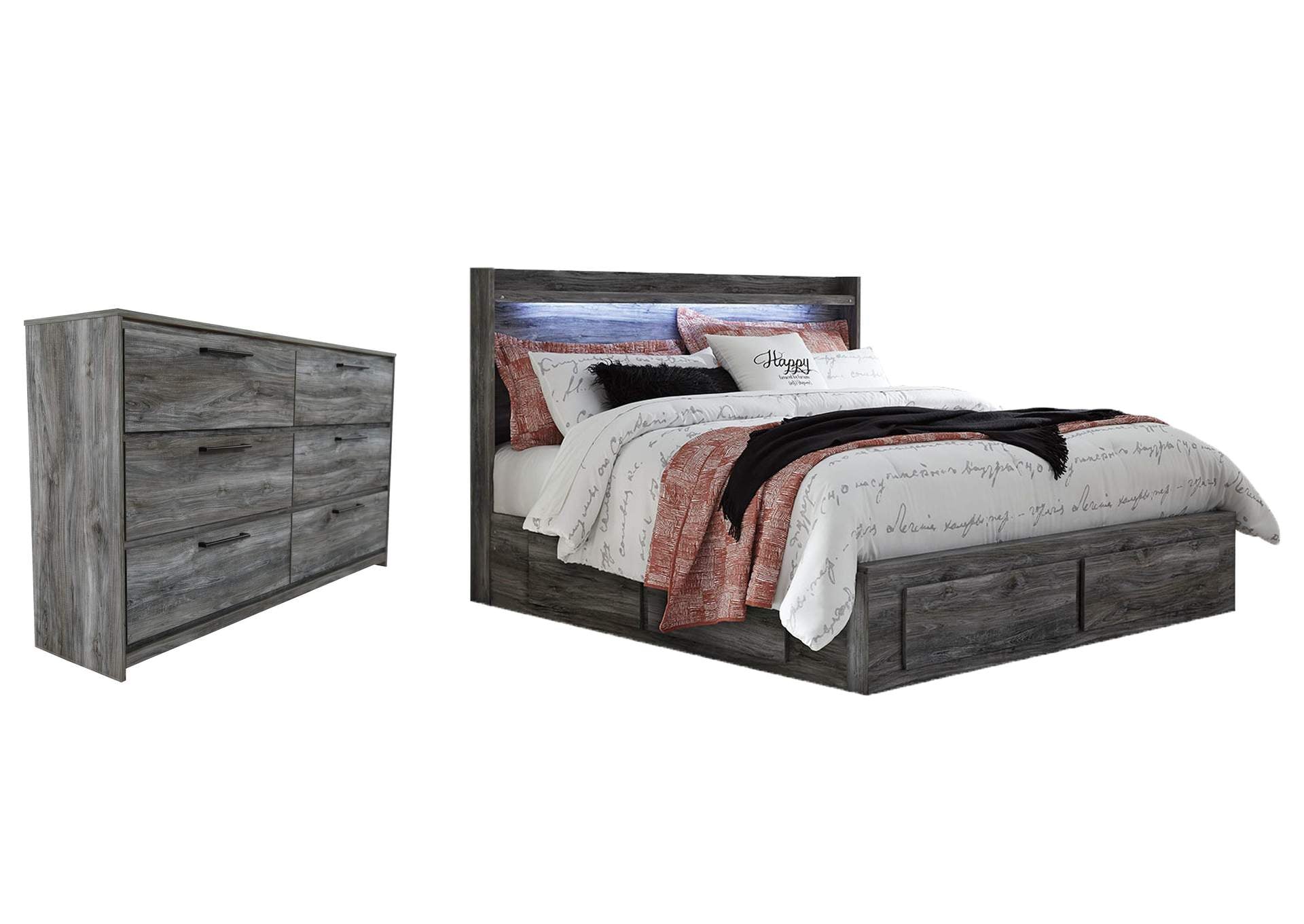 Baystorm King Panel Bed with 4 Storage Drawers and Dresser