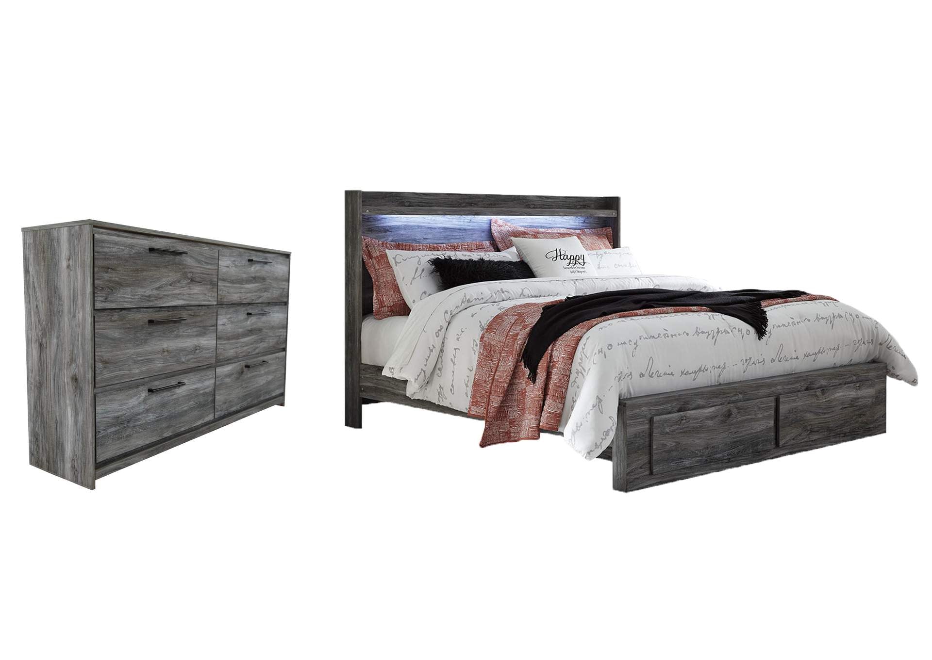 Baystorm King Panel Bed with 2 Storage Drawers and Dresser
