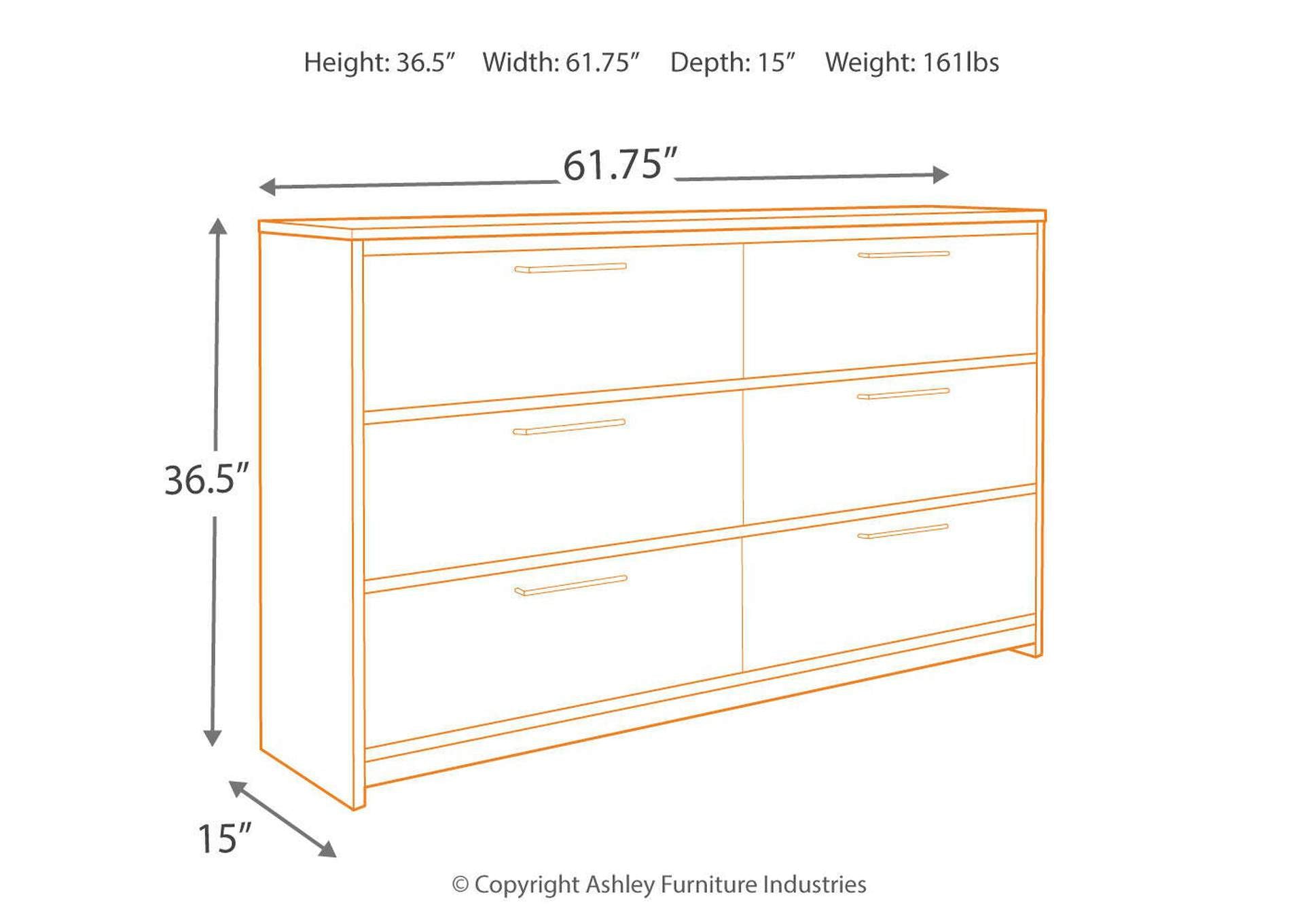 Baystorm Full Panel Bed with 4 Storage Drawers and Dresser dimensions