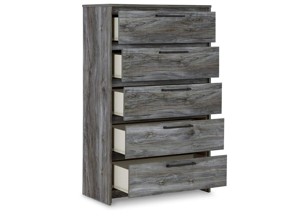 Baystorm King Panel Bed with 2 Storage Drawers and Chest angled view