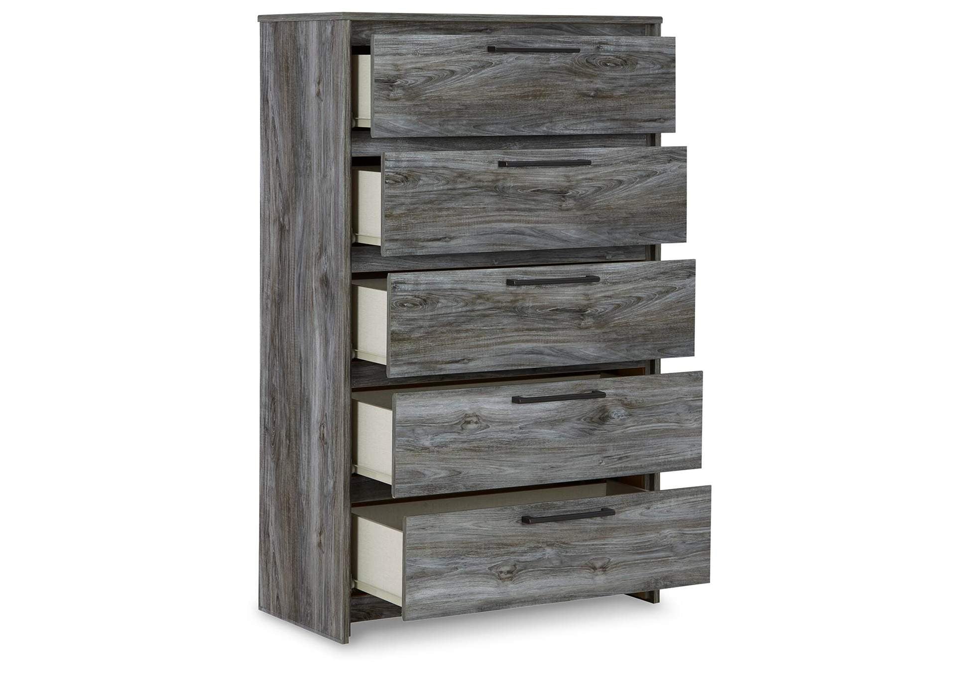 Baystorm King Panel Bed with 2 Storage Drawers and Chest angled view