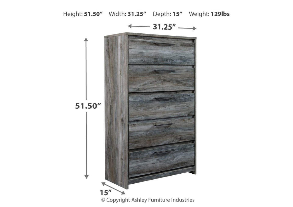 Baystorm King Panel Bed with 2 Storage Drawers and Chest dimensions