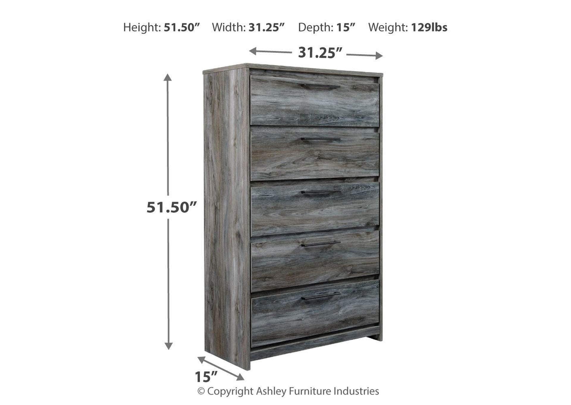 Baystorm King Panel Bed with 2 Storage Drawers and Chest dimensions