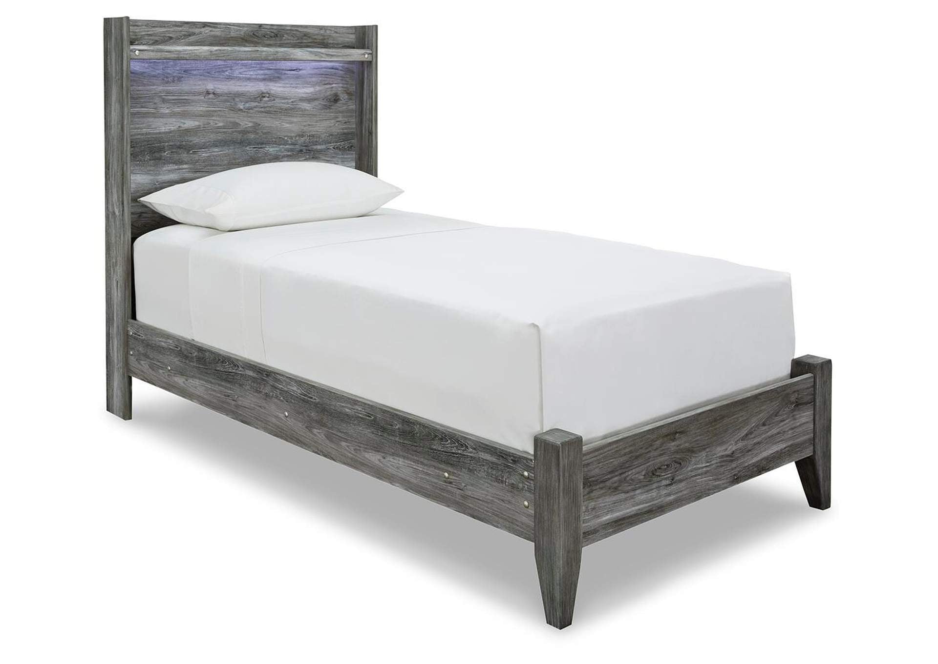 Baystorm Twin Panel Bed with Mirrored Dresser and Nightstand angled view