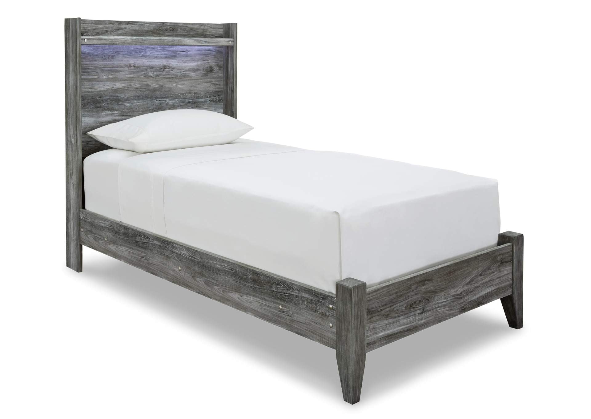 Baystorm Twin Panel Bed with Mirrored Dresser angled view