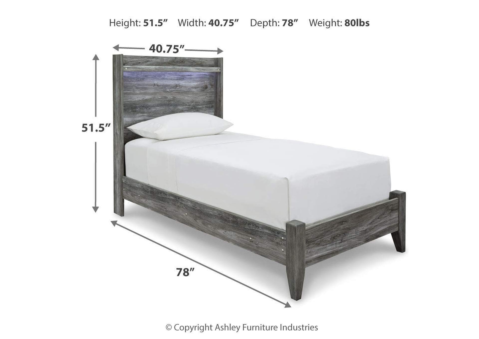 Baystorm Twin Panel Bed with Mirrored Dresser and Nightstand dimensions