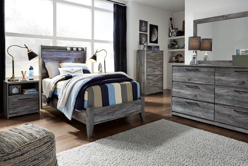 Baystorm Twin Panel Bed in Gray, lifestyle view