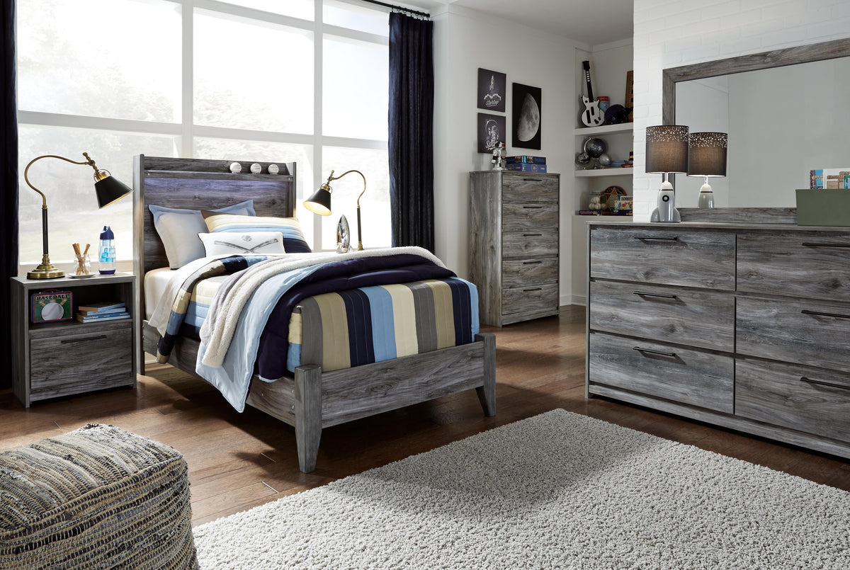 Baystorm Twin Panel Bed in Gray, lifestyle view