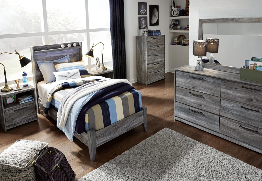 Baystorm Twin Panel Bed in Gray, lifestyle view