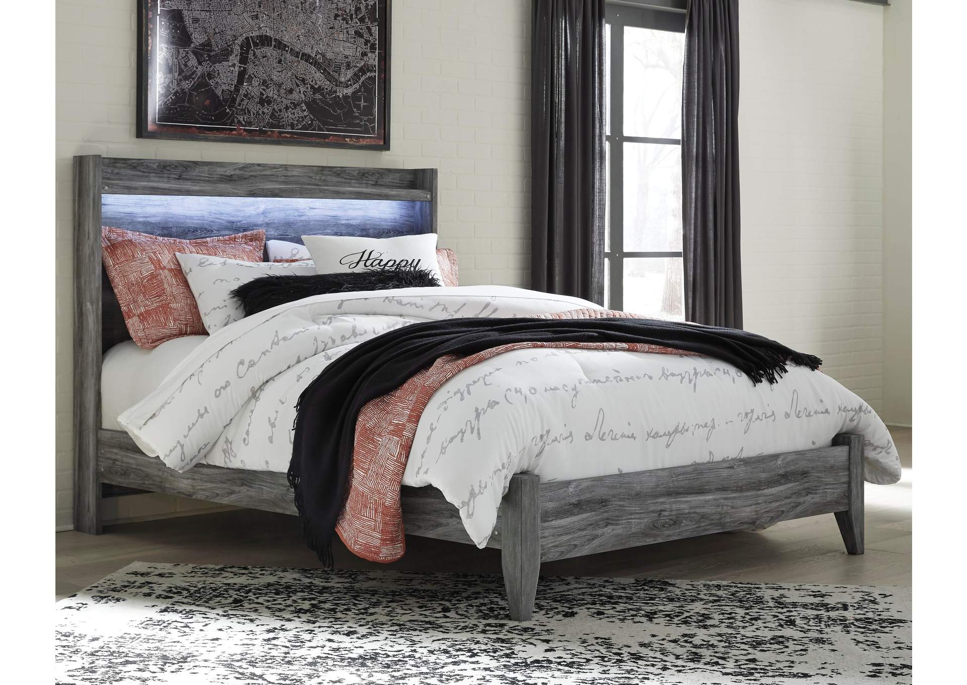 Baystorm Queen Panel Bed with Mirrored Dresser and Nightstand room view