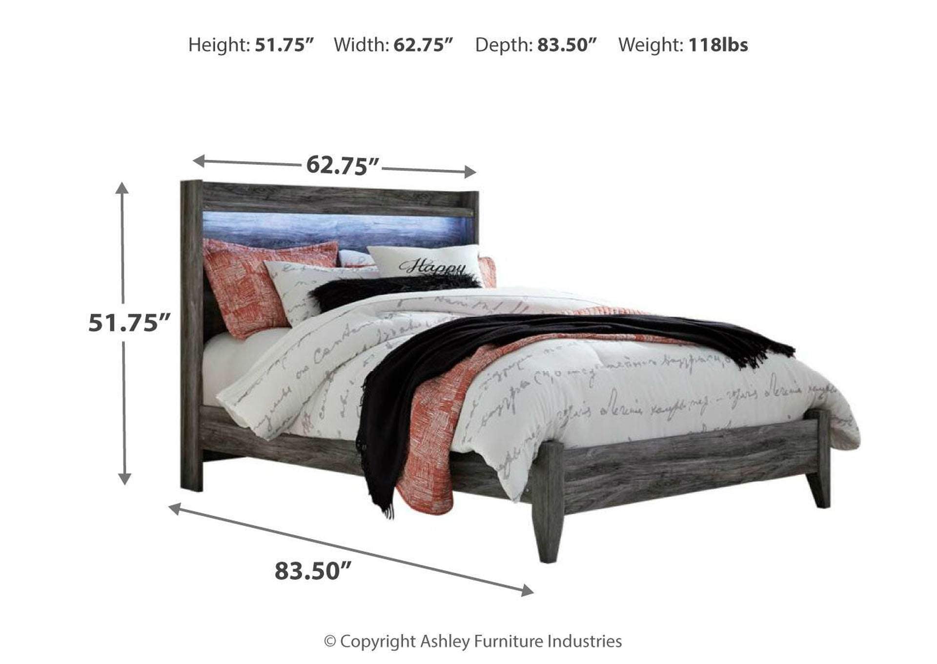 Baystorm Queen Panel Bed with Mirrored Dresser and Nightstand dimensions