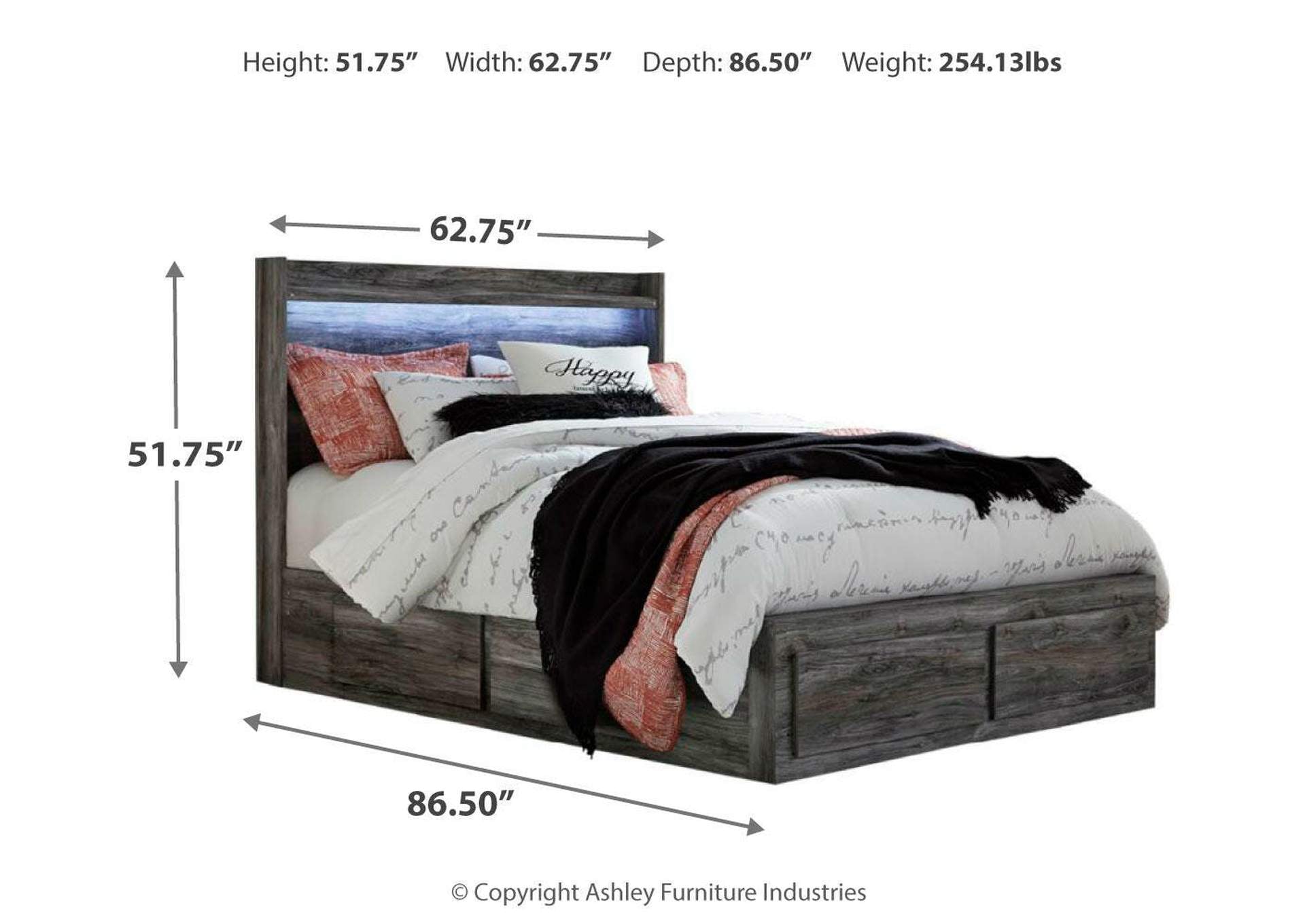 Baystorm Queen Panel Bed with 4 Storage Drawers and Dresser dimensions