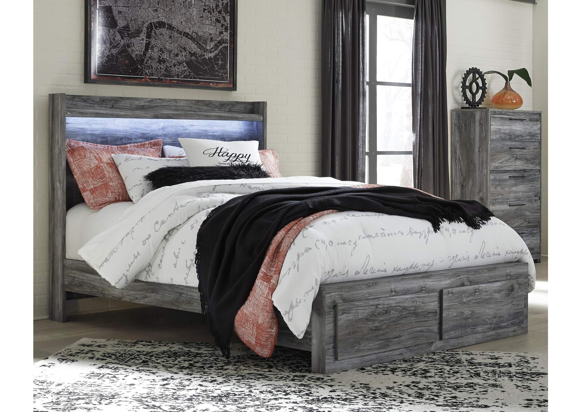 Baystorm Queen Panel Bed with 2 Storage Drawers and Chest room view