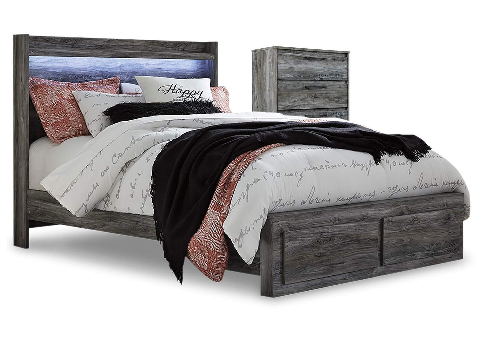 Baystorm Queen Panel Bed with 2 Storage Drawers and Chest