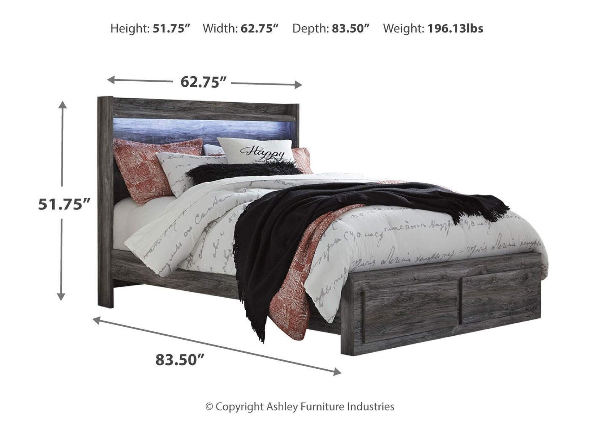 Baystorm Queen Panel Bed with 2 Storage Drawers and Chest dimensions
