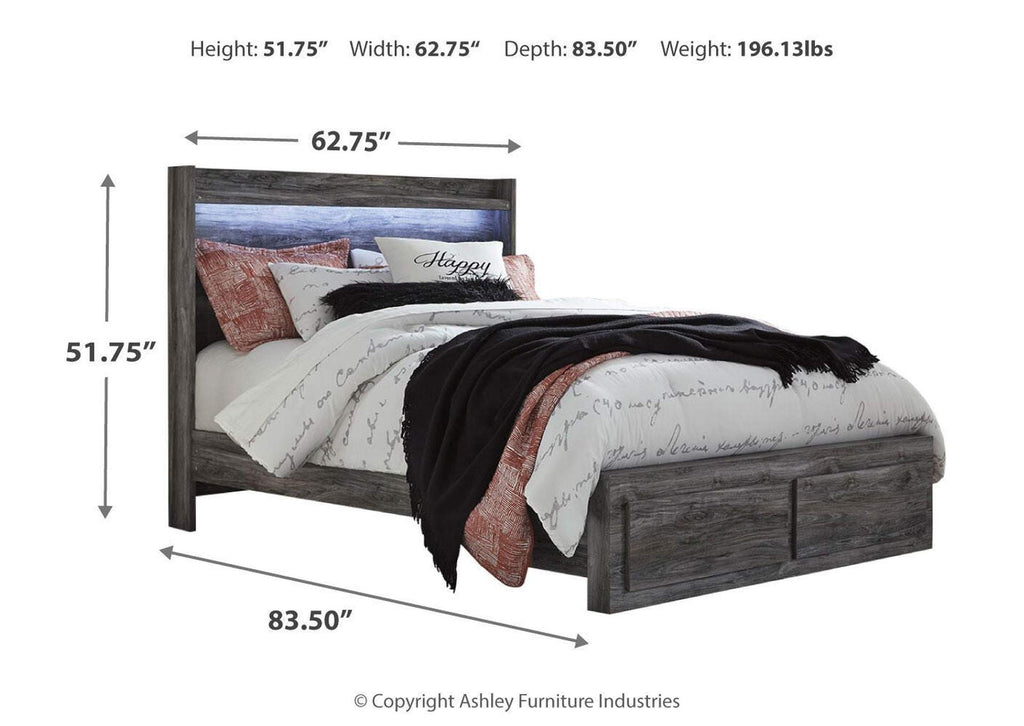 Baystorm Queen Panel Bed with 2 Storage Drawers with Mirrored Dresser and Nightstand dimensions