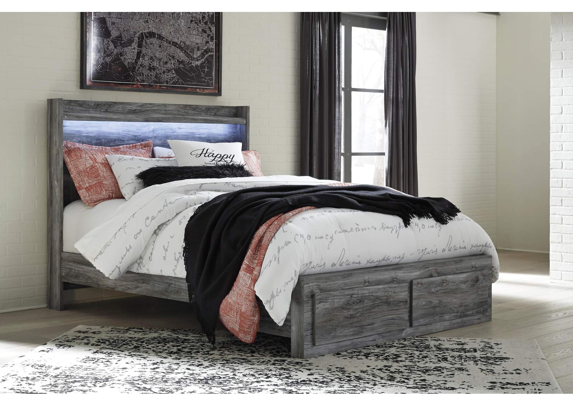 Baystorm Queen Panel Bed with 2 Storage Drawers with Dresser