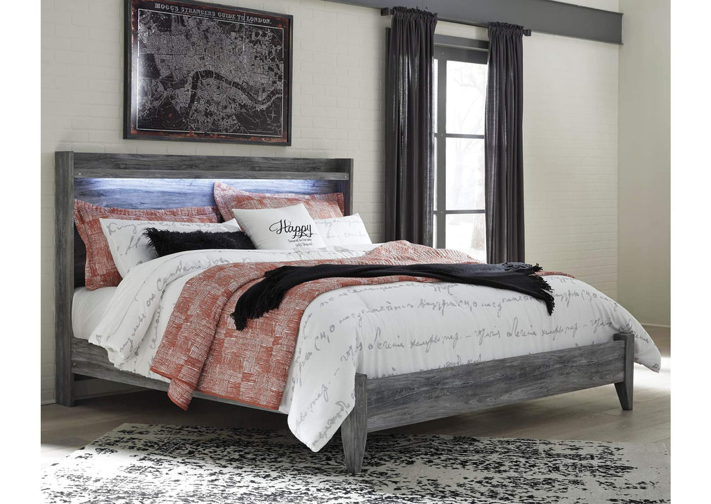 Baystorm King Panel Bed with Mirrored Dresser and Nightstand room view