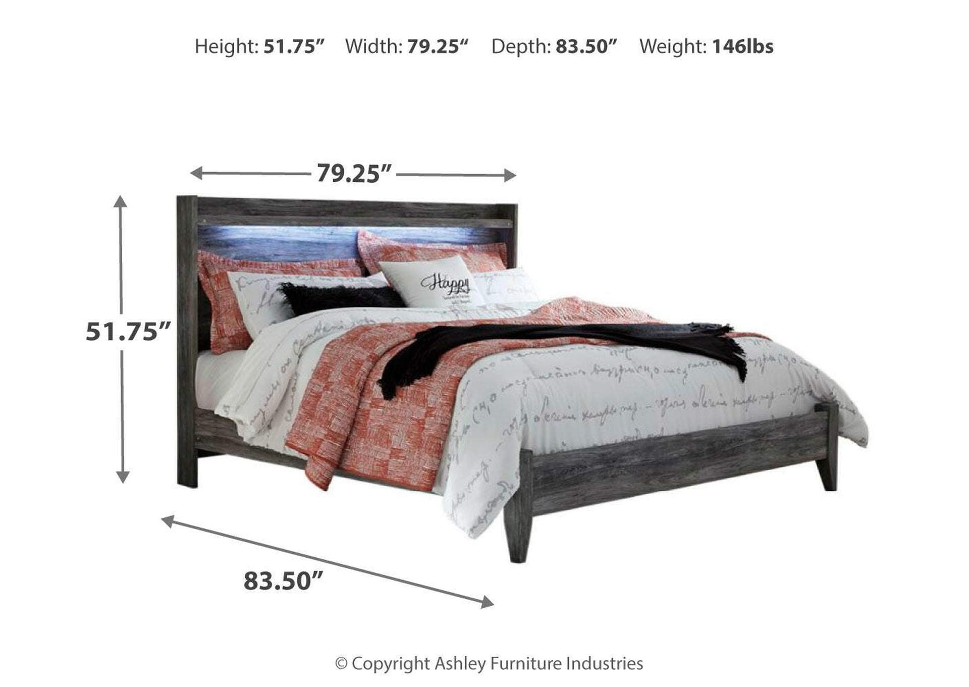Baystorm King Panel Bed and Dresser dimensions