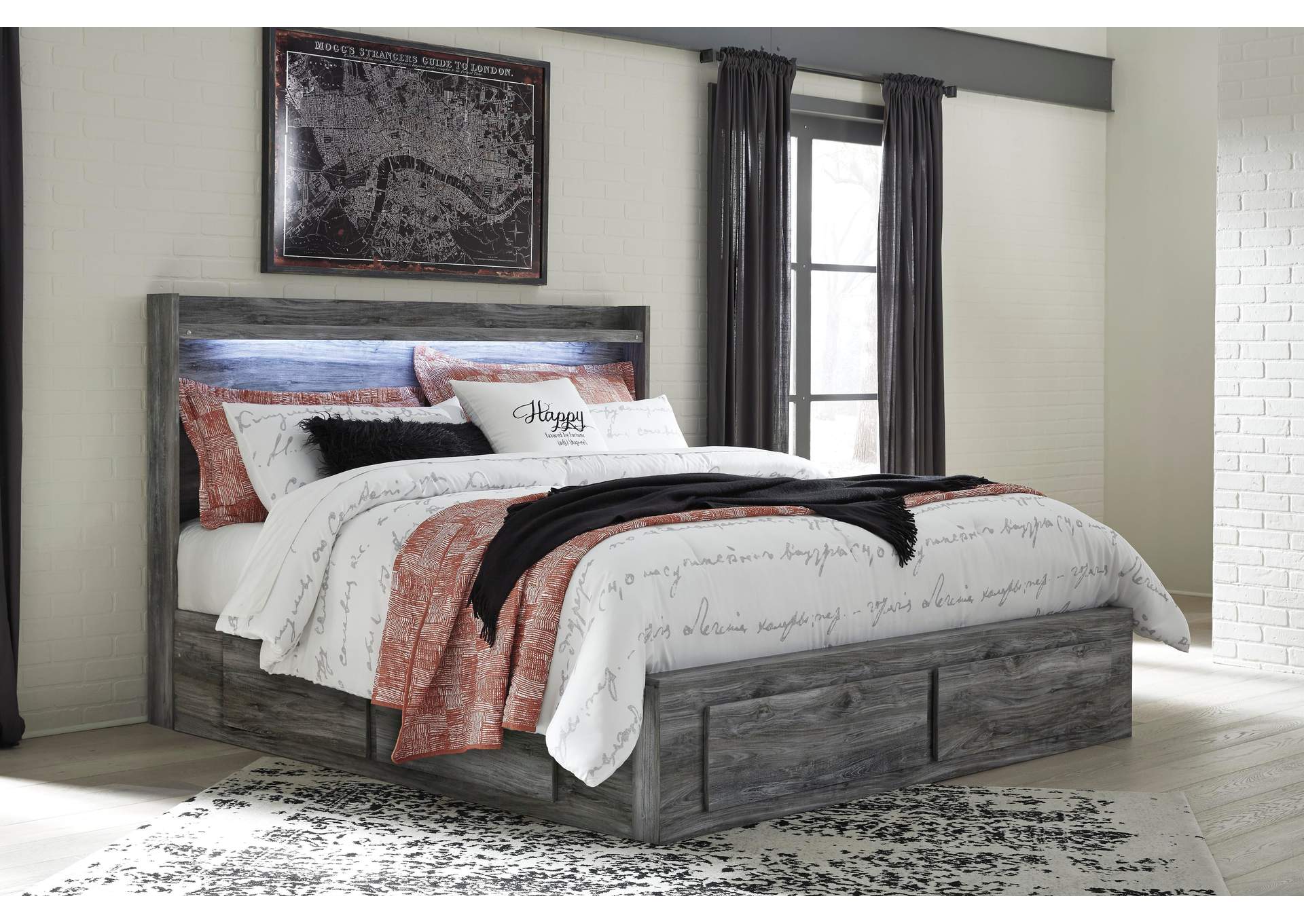 Baystorm King Panel Bed with 4 Storage Drawers