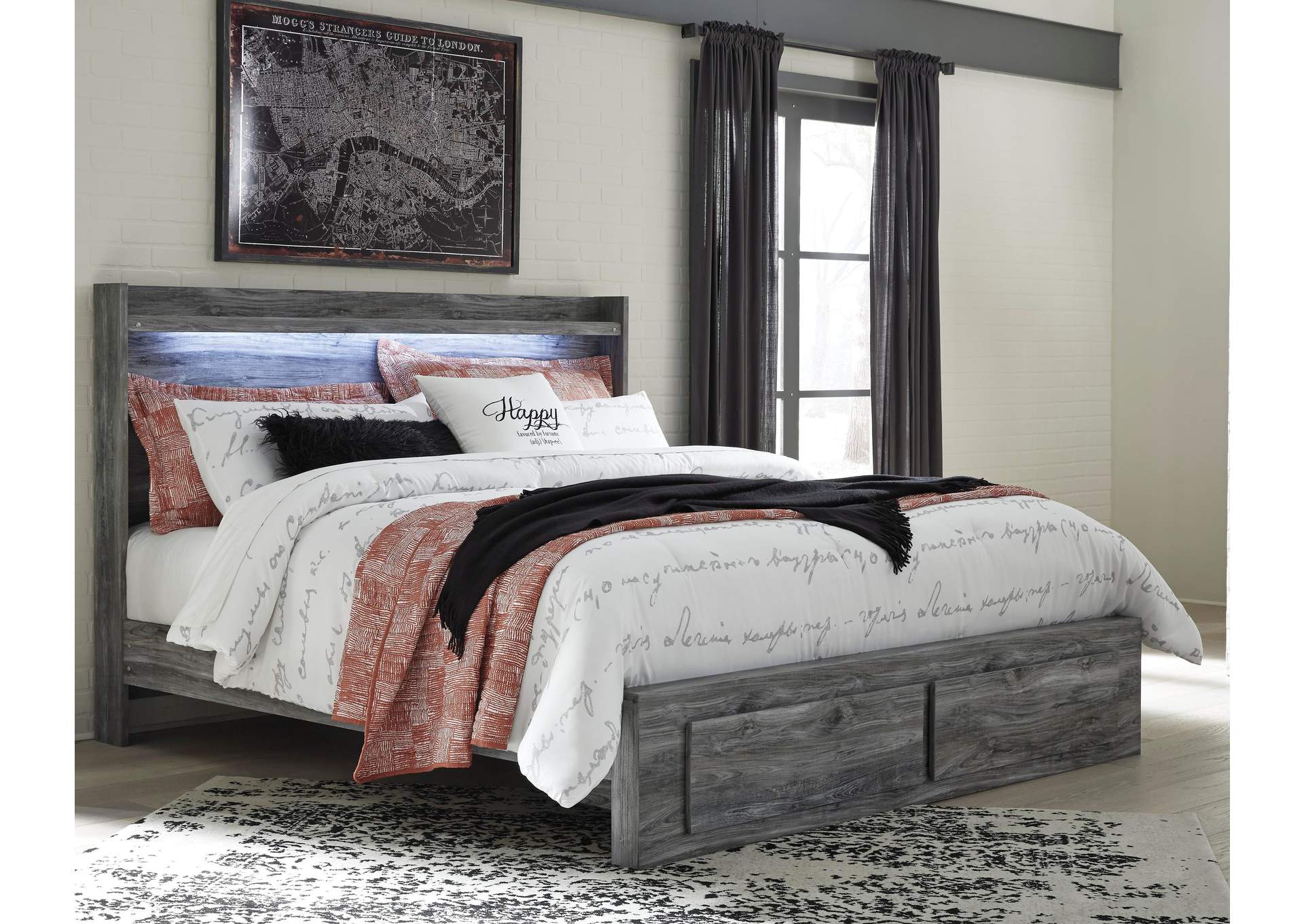 Baystorm King Panel Bed with 2 Storage Drawers room view