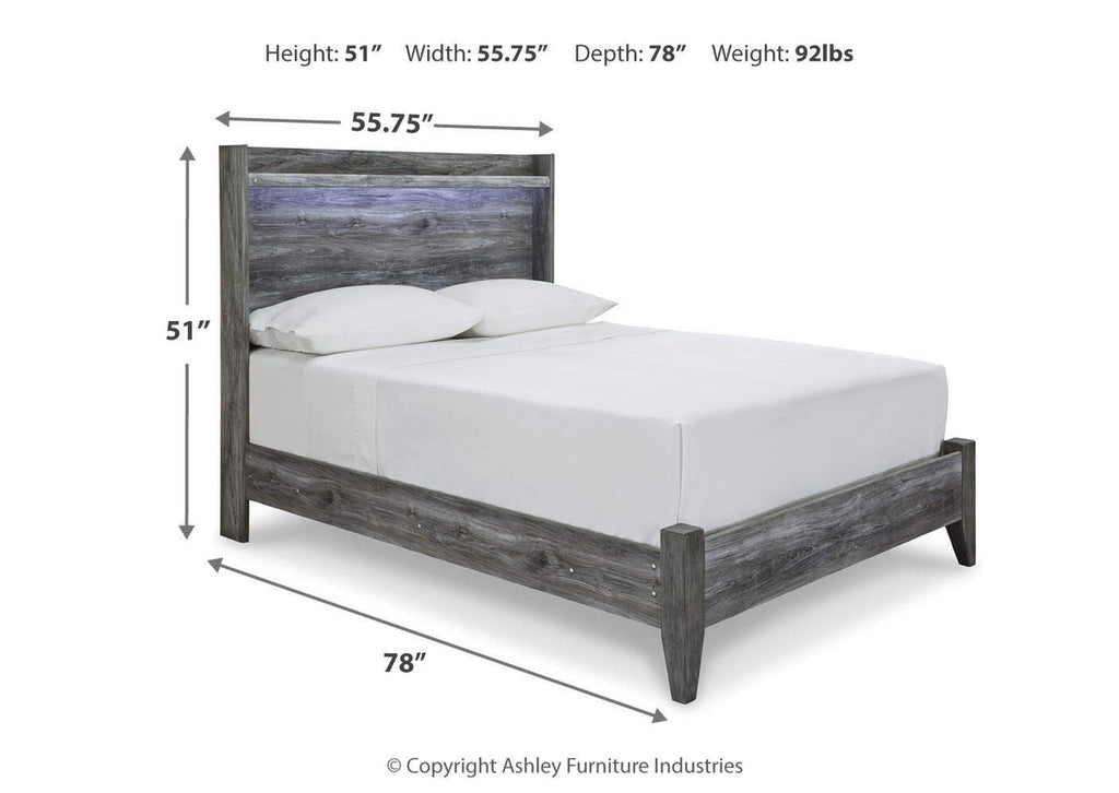 Baystorm Full Panel Bed with Mirrored Dresser and Nightstand dimensions