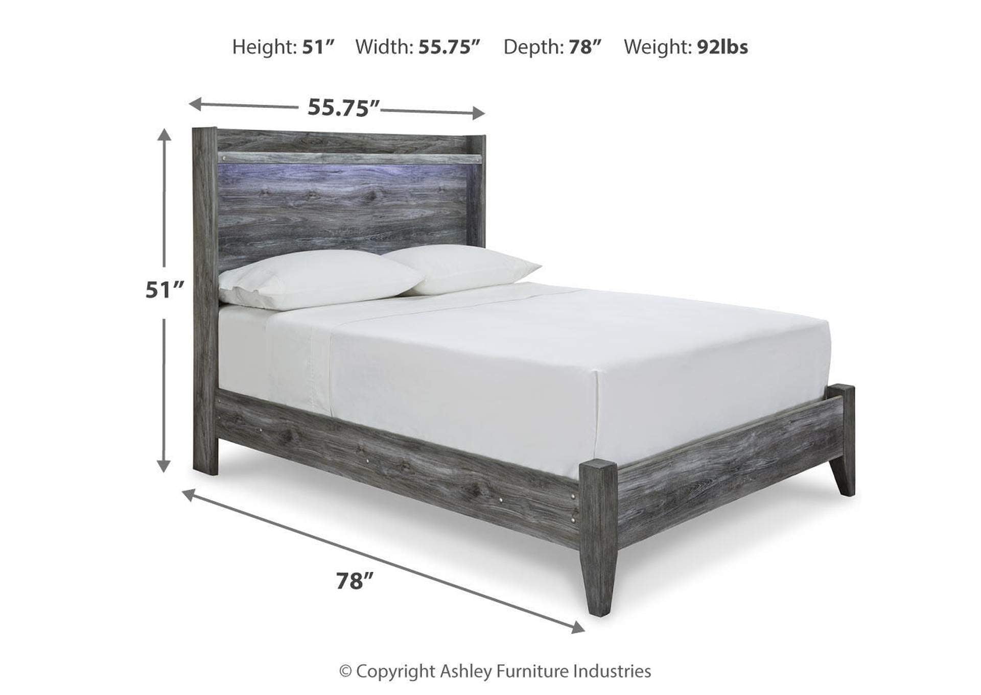 Baystorm Full Panel Bed with Mirrored Dresser and Nightstand dimensions