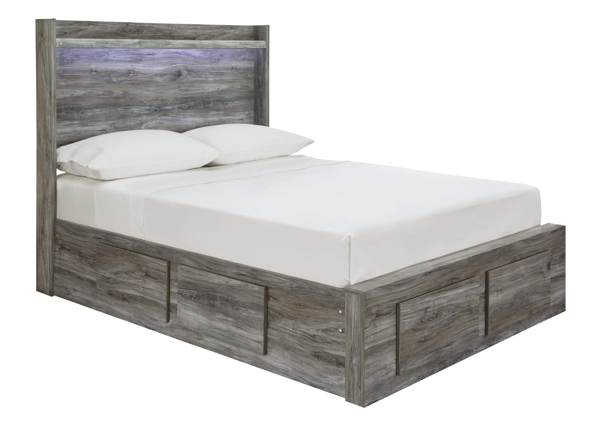 Baystorm Full Panel Bed with 6 Storage Drawers with Dresser angled view