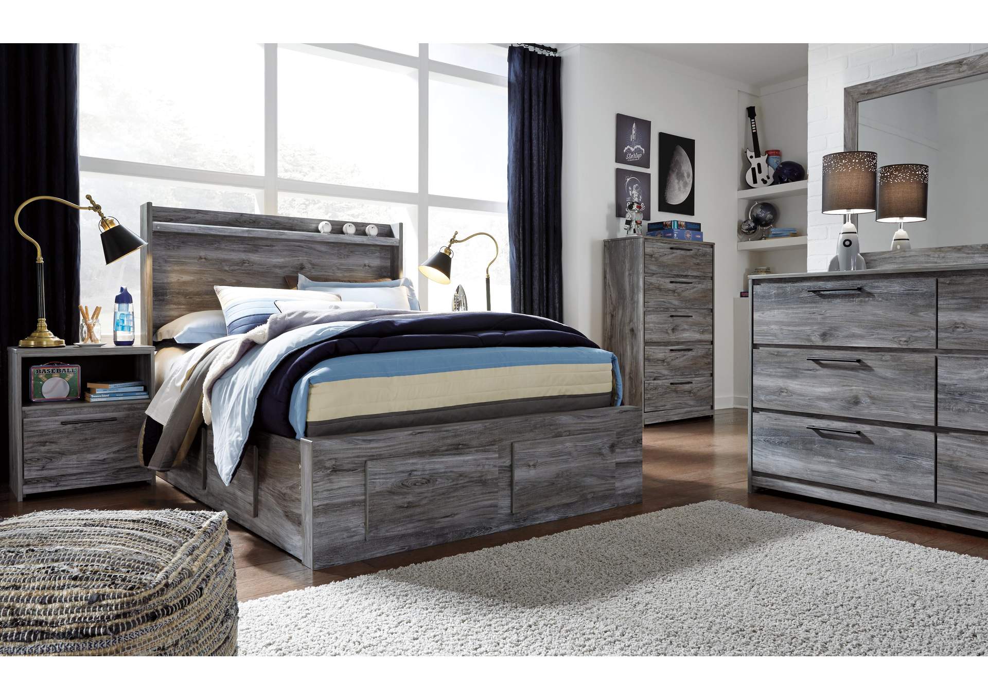 Baystorm Full Panel Bed with 6 Storage Drawers with Dresser
