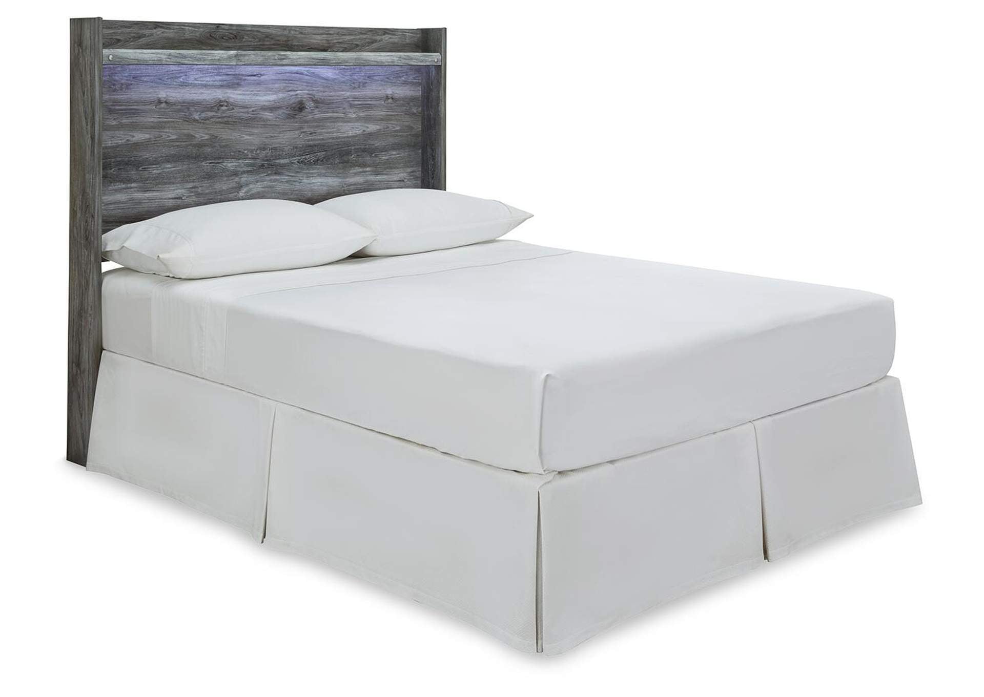 Baystorm Full Panel Headboard with Mirrored Dresser and Nightstand angled view