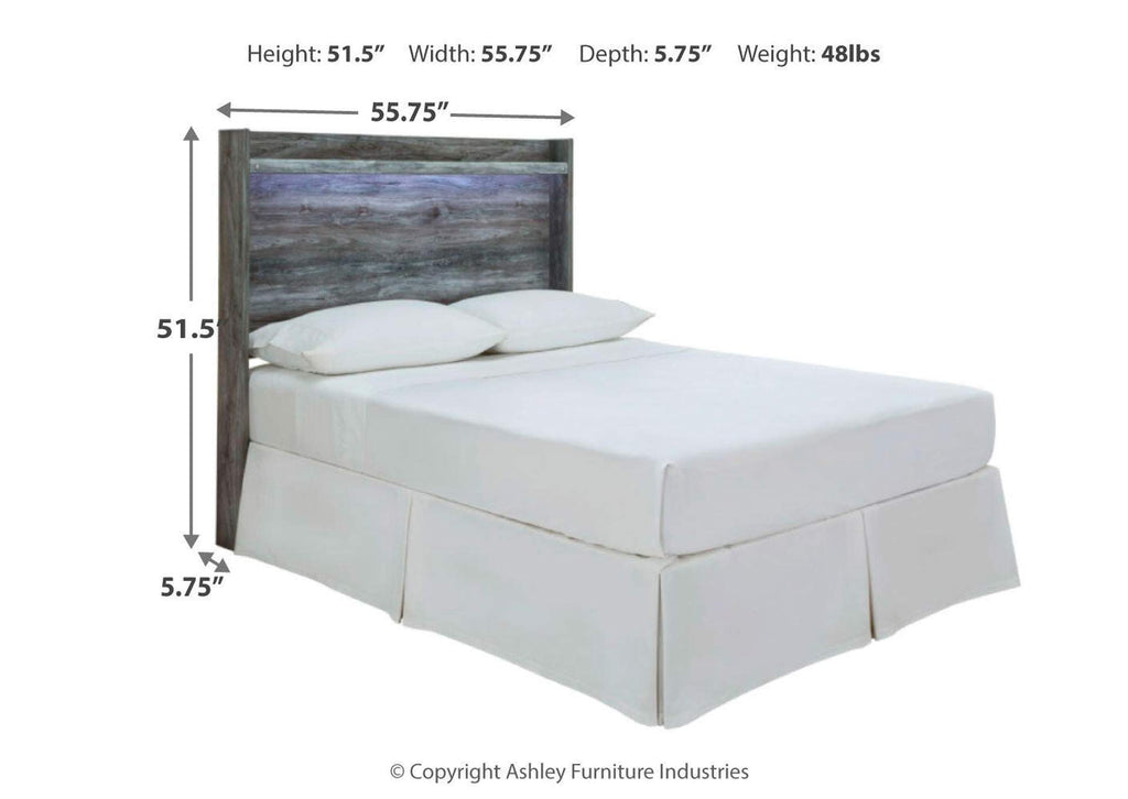 Baystorm Full Panel Headboard with Mirrored Dresser and Nightstand dimensions