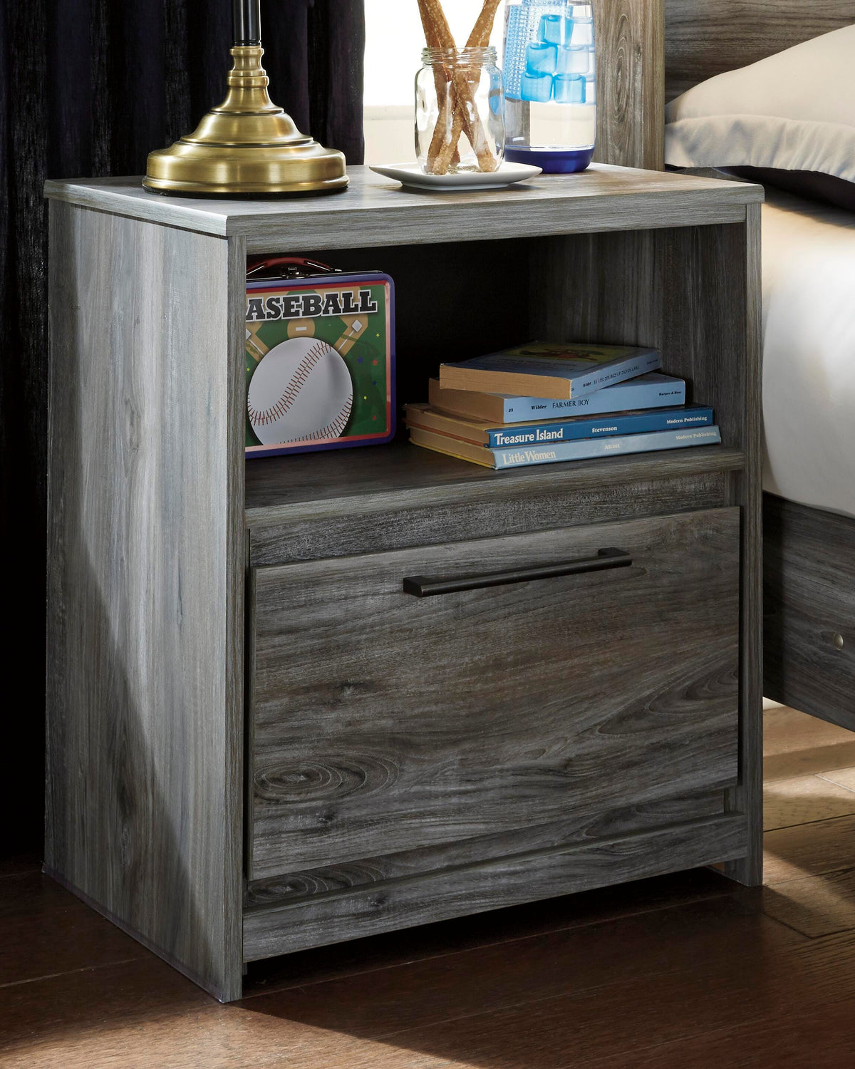 Baystorm Nightstand in Gray, lifestyle view