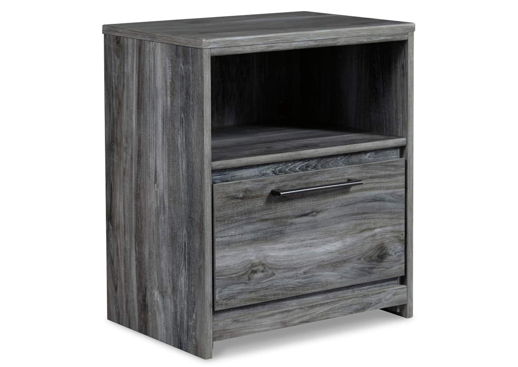 Baystorm Twin Panel Headboard with Mirrored Dresser and Nightstand angled view