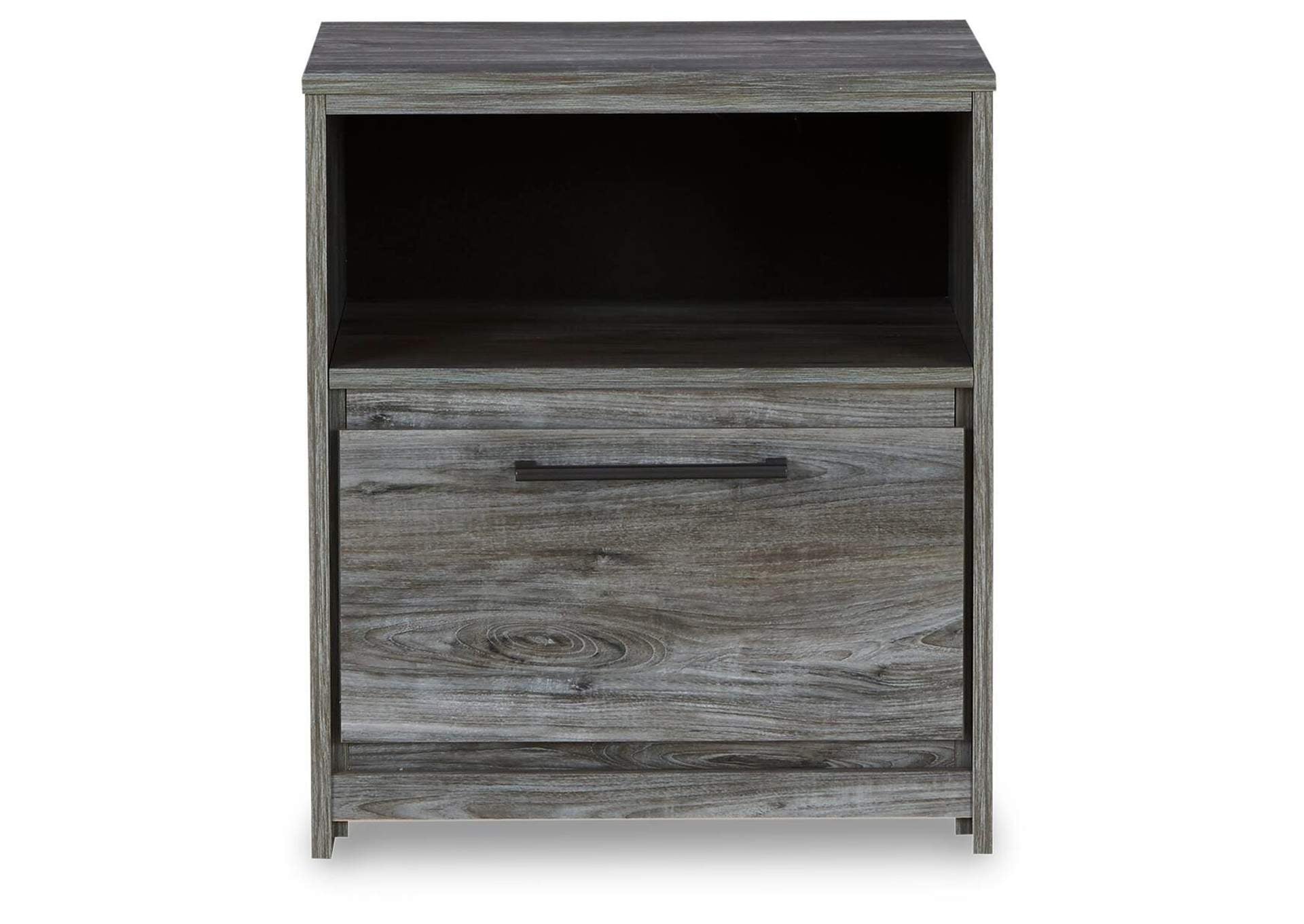 Baystorm King Panel Bed with 2 Storage Drawers with Mirrored Dresser, and Nightstand