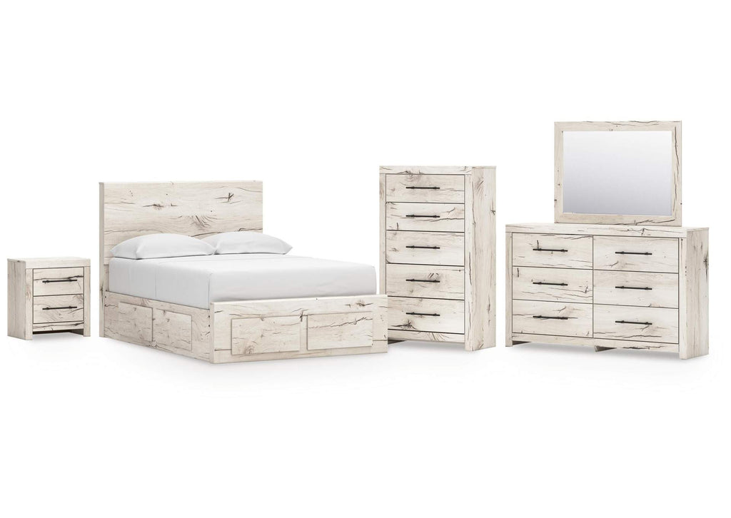 Lawroy Full Panel Storage Bed with Mirrored Dresser, Chest and Nightstand