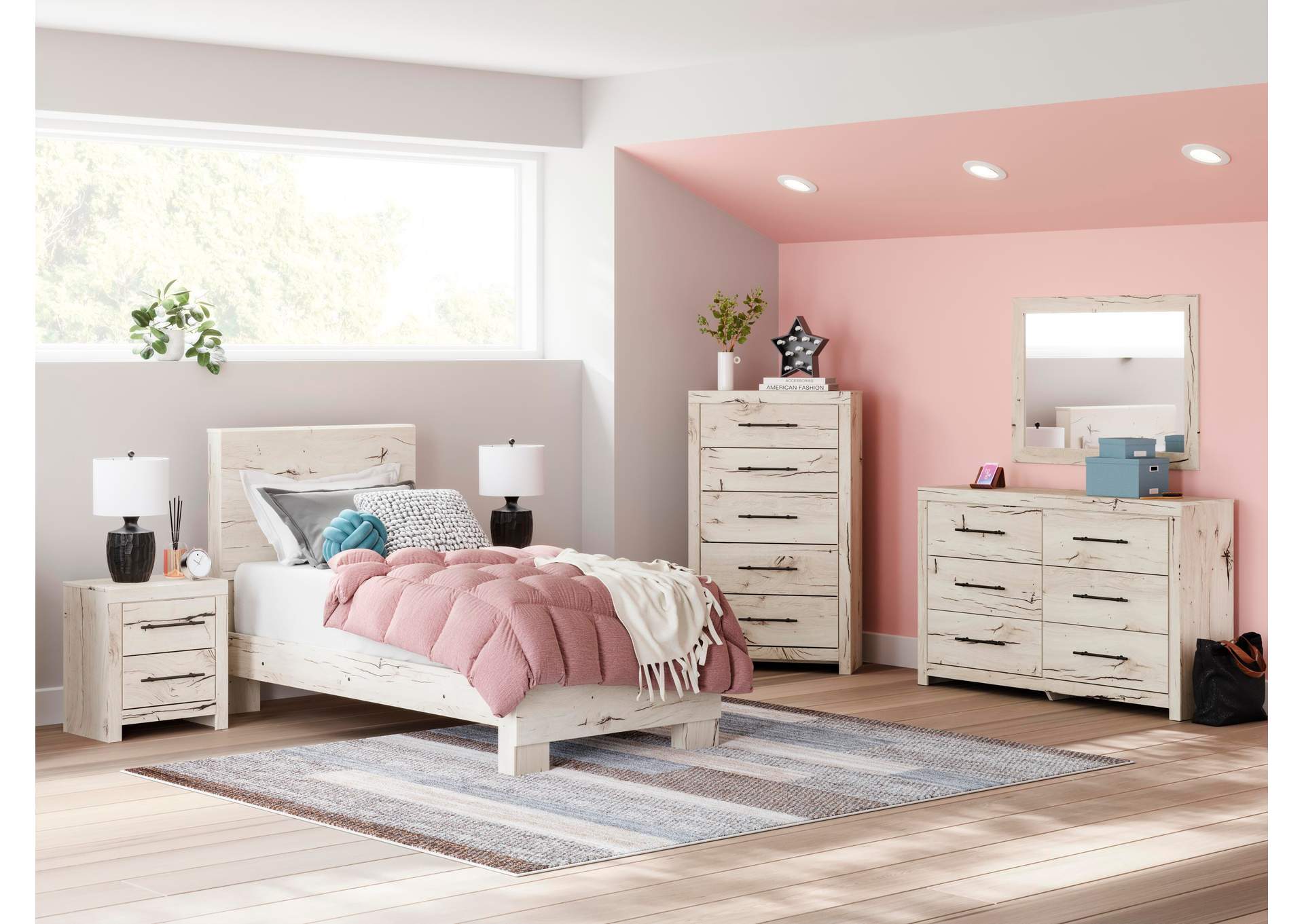 Lawroy Twin Panel Bed, Dresser and Mirror