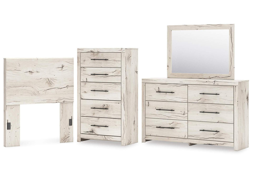 Lawroy Twin Panel Headboard with Mirrored Dresser and Chest