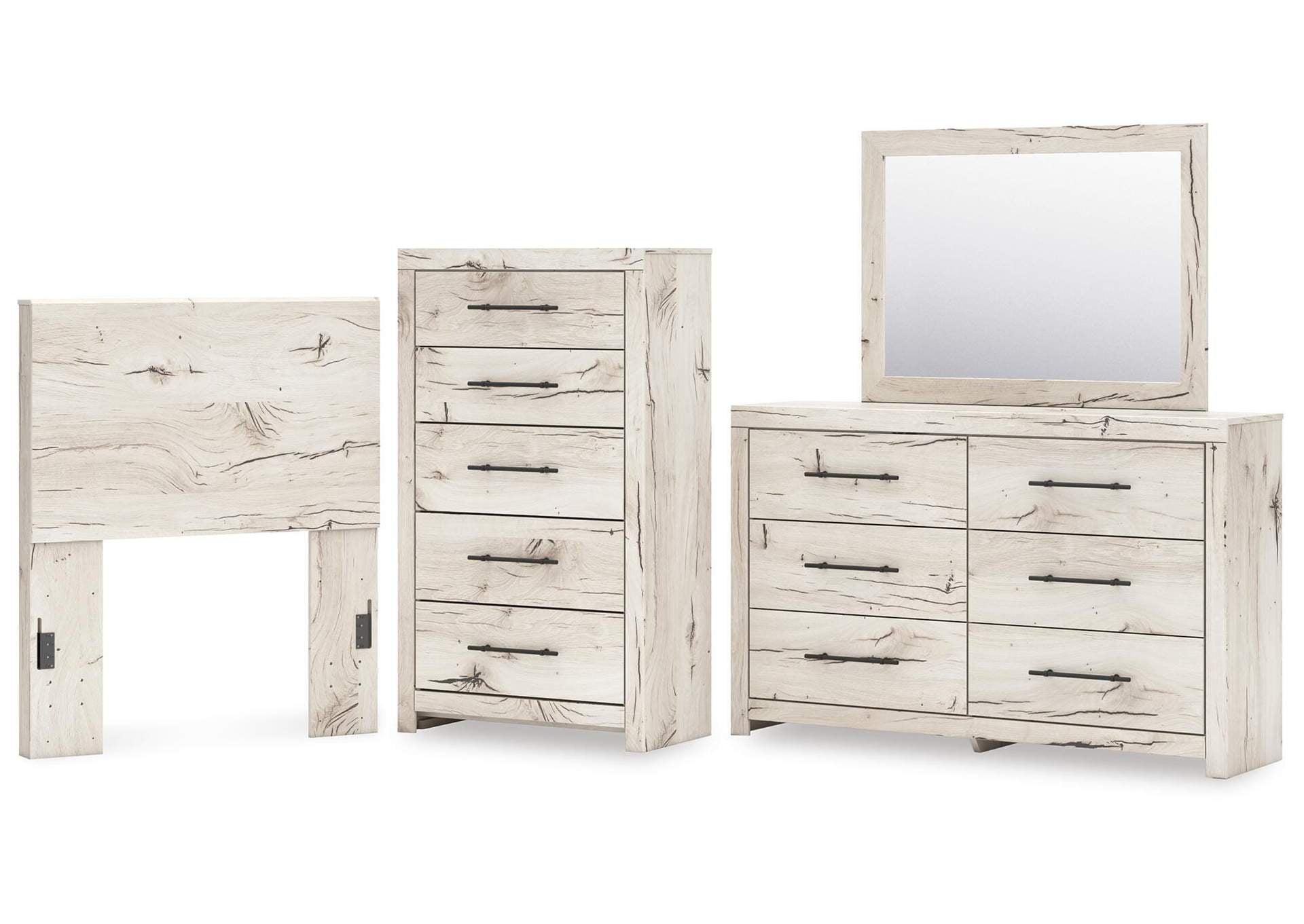 Lawroy Twin Panel Headboard with Mirrored Dresser and Chest
