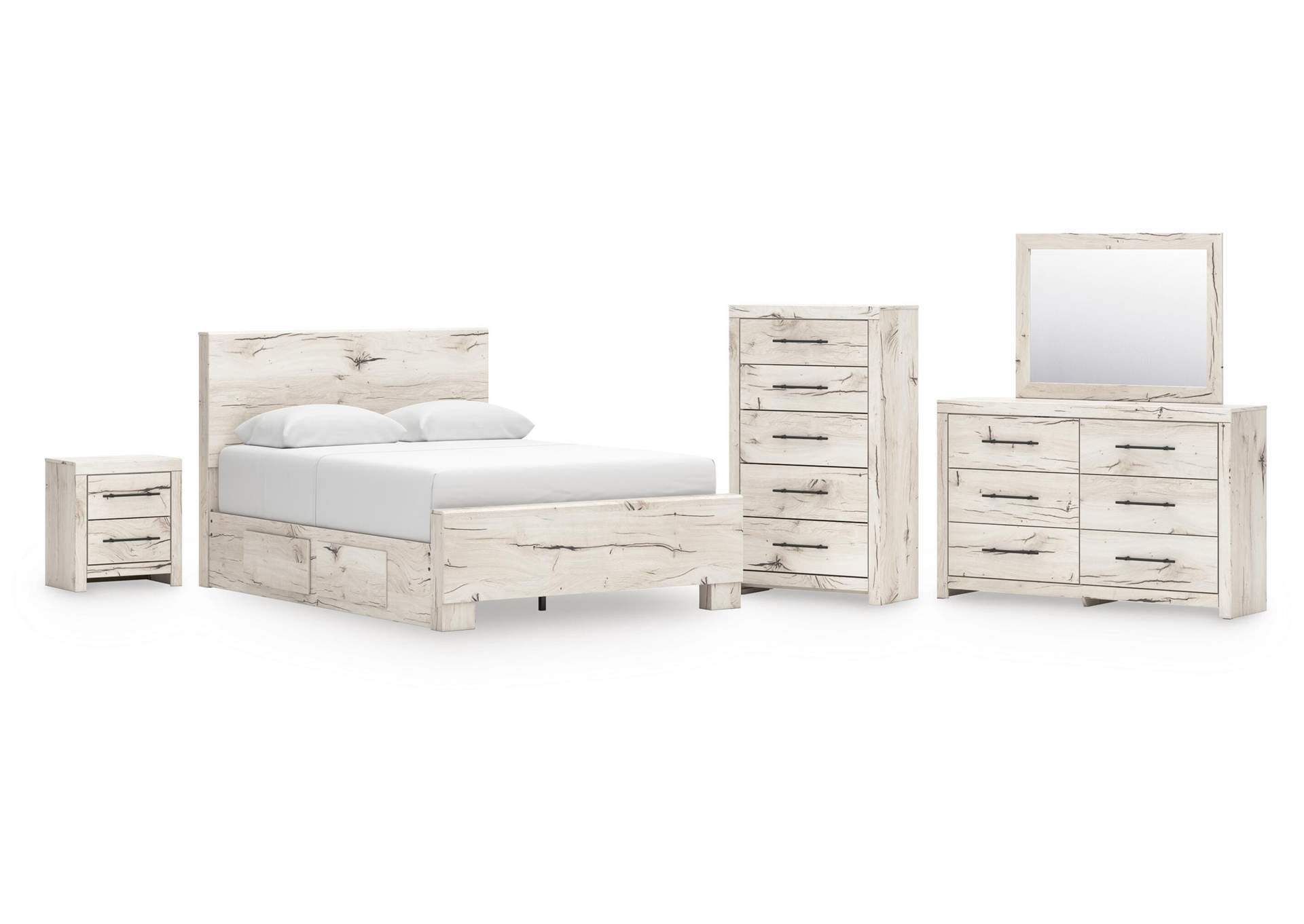Lawroy Queen Panel Bed with Mirrored Dresser, Chest and Nightstand