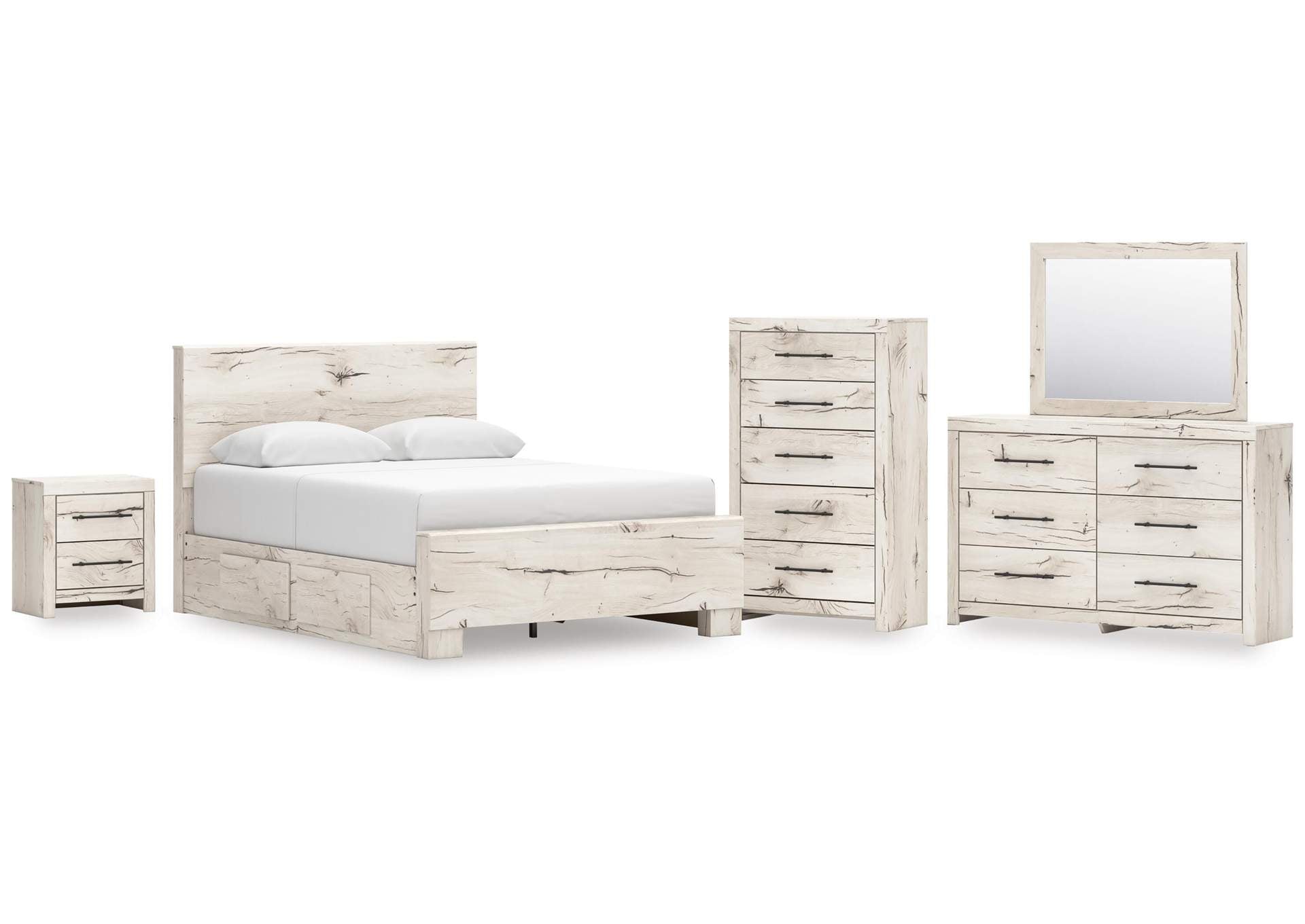 Lawroy Queen Panel Bed with Mirrored Dresser, Chest and Nightstand