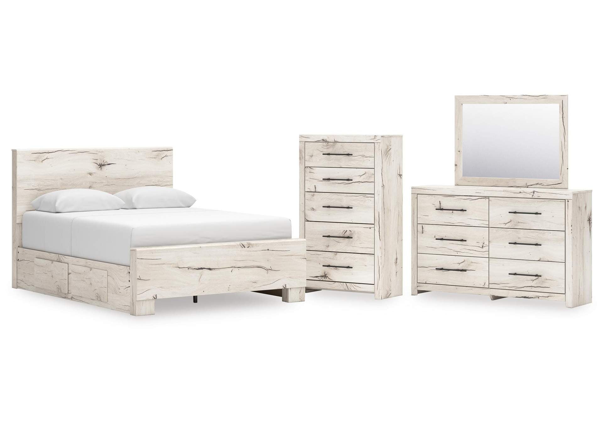 Lawroy Queen Panel Bed with Mirrored Dresser and Chest