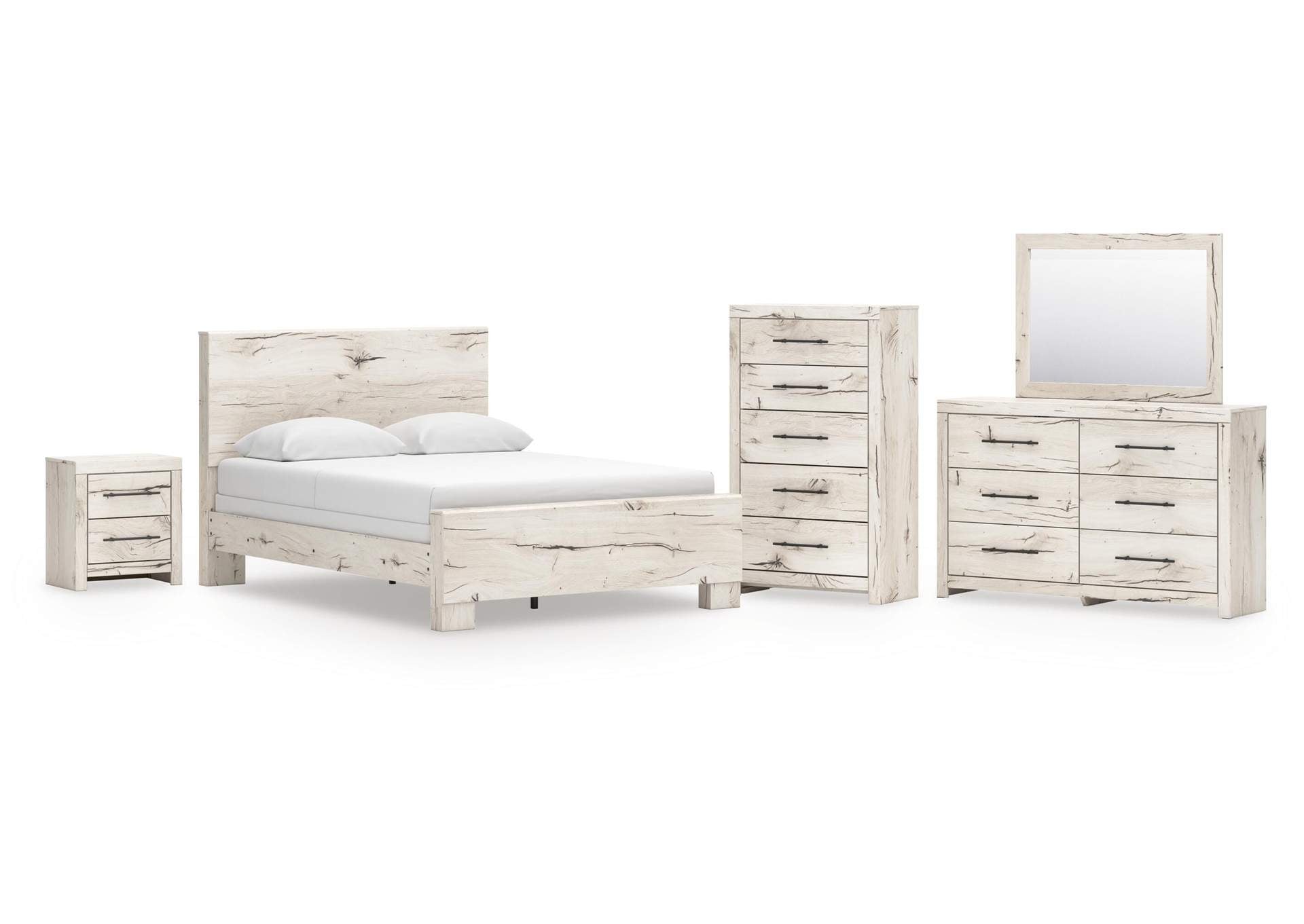 Lawroy Queen Panel Bed with Mirrored Dresser, Chest and Nightstand