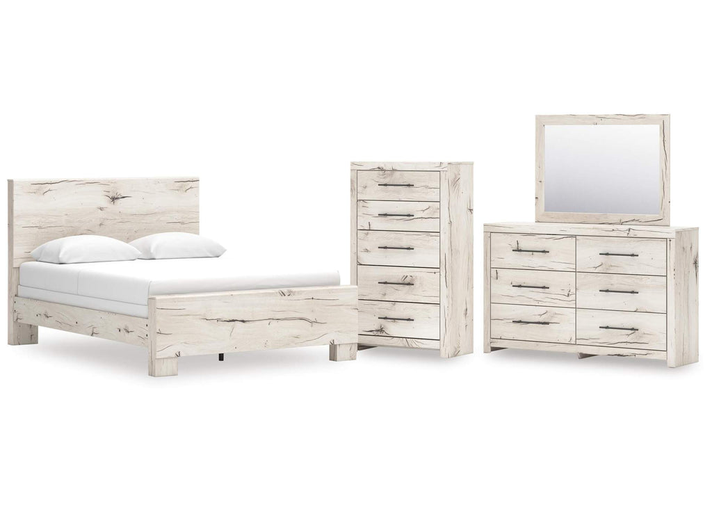 Lawroy Queen Panel Bed with Mirrored Dresser and Chest