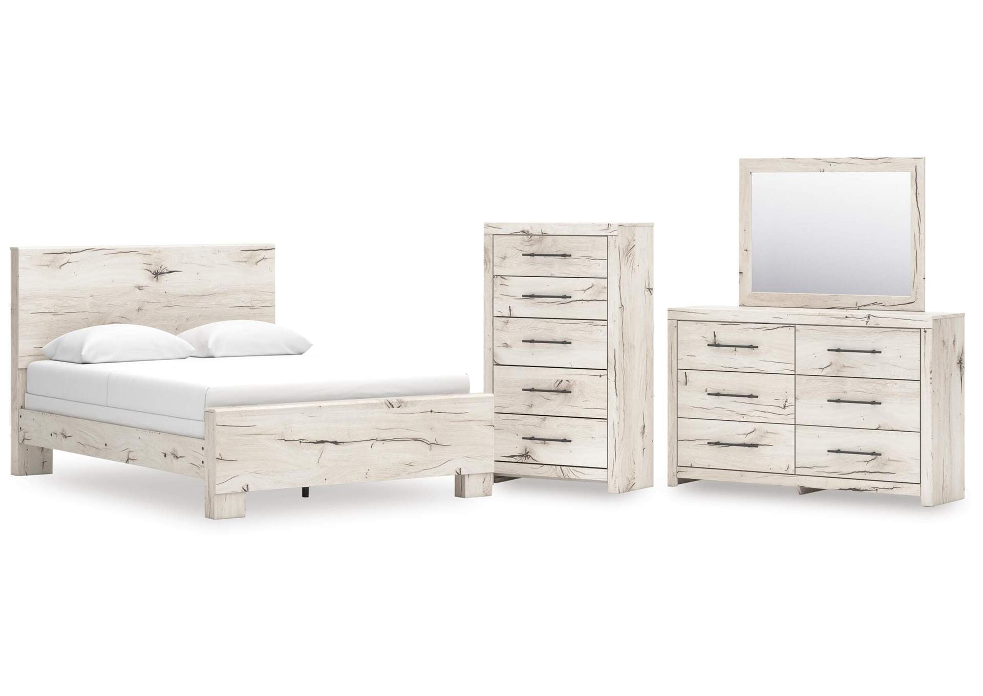 Lawroy Queen Panel Bed with Mirrored Dresser and Chest
